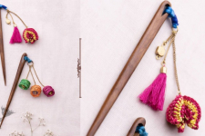 Crochet ✩ Multi coloured Tassel Flower Hair Stick (Pair)