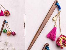 Crochet ✩ Multi coloured Tassel Flower Hair Stick (Pair)