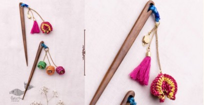 Crochet ✩ Multi coloured Tassel Flower Hair Stick (Pair)