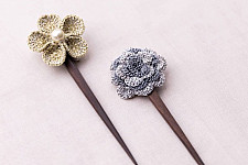 Crochet ✩ Metallic Thread Flowers Hair Stick (Pair)