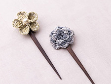 Crochet ✩ Metallic Thread Flowers Hair Stick (Pair)