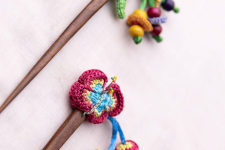 Crochet ✩ Multi coloured Bird Butterfly Hair Stick (Pair) ~ Green