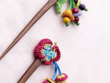Crochet ✩ Multi coloured Bird Butterfly Hair Stick (Pair) ~ Green