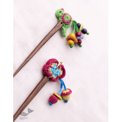 Crochet ✩ Multi coloured Bird Butterfly Hair Stick (Pair) ~ Green