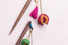 Crochet ✩ Multi coloured Tassel Flower Hair Stick (Pair)