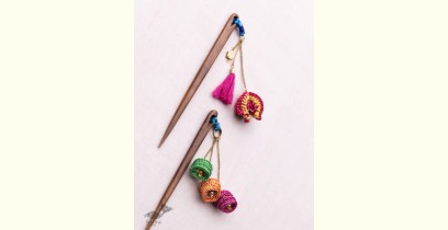 Crochet ✩ Multi coloured Tassel Flower Hair Stick (Pair)