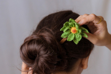 Crochet ✩  Hair Stick -Green Camellia 