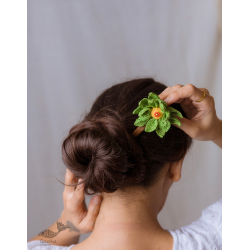 Crochet ✩  Hair Stick -Green Camellia 