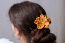 Crochet ✩ Hair Stick -Mustard Camellia 