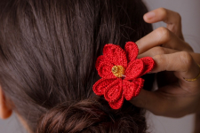 Crochet ✩  Hair Stick - Dark Red Camellia 