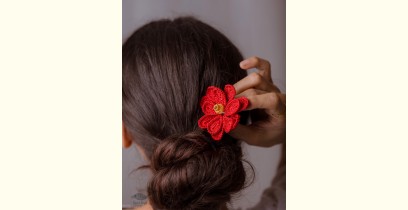 Crochet ✩  Hair Stick - Dark Red Camellia 