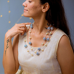 Crochet Necklace | Nakshatra Moon Necklace ~ Lilac Gold Beads
