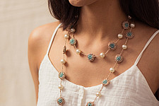 Crochet Necklace | Nakshatra Tikki Necklace - Rose Gold Mint
