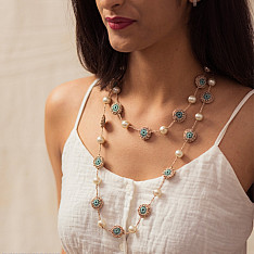 Crochet Necklace | Nakshatra Tikki Necklace - Rose Gold Mint