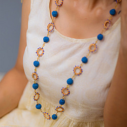 Crochet Necklace | Cheer Necklace ~ Cobalt Blue, Metallic