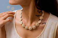 Crochet Necklace |  Ornate Beige Tikki Necklace 