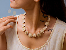 Crochet Necklace |  Ornate Beige Tikki Necklace 