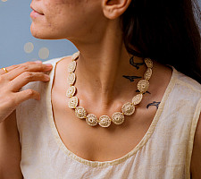 Crochet Necklace |  Ornate Beige Tikki Necklace 