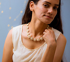 Crochet Necklace |  Ornate Beige Tikki Necklace 