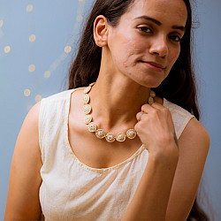 Crochet Necklace |  Ornate Beige Tikki Necklace 