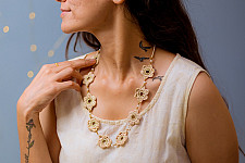 Crochet Necklace |  Ornate Beige flower Necklace