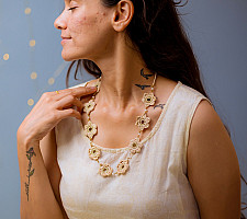 Crochet Necklace |  Ornate Beige flower Necklace