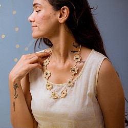 Crochet Necklace |  Ornate Beige flower Necklace
