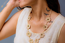 Crochet Necklace |  Ornate Beige flower Necklace