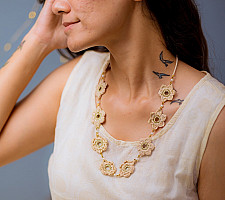 Crochet Necklace |  Ornate Beige flower Necklace