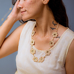 Crochet Necklace |  Ornate Beige flower Necklace