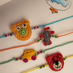 Crochet Rakhi -⚬- Cute Toys & Animals Kids Rakhi (Set of 4)