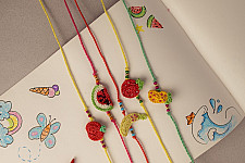 Crochet Rakhi -⚬- Fruity Candies Kids Rakhi (Set of 5)