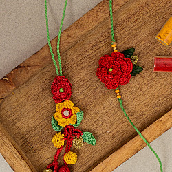 Crochet Rakhi -⚬-Rakhi & Lumba Set Surkh Gulab (Set of 2)