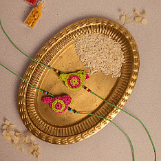 Crochet Rakhi -⚬- Handmade Recyclable Crochet Rakhi Chidiya Multicolour Birds (Set of 2)