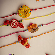 Crochet Rakhi -⚬- Handmade Crochet Rakhi Candy (Set of 4)