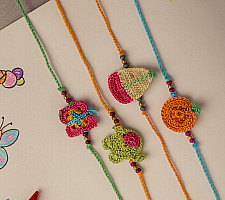 Crochet Rakhi -⚬- Handmade Crochet Rakhi Fun Time (Set of 4)