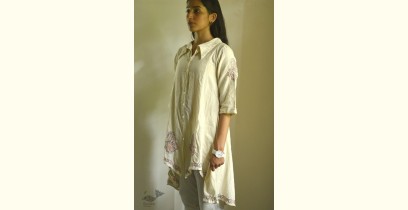 Tahzeeb . तहज़ीब | Handloom Cotton - Hand Embroidered Half-Sleeve Tunic in Off White Color