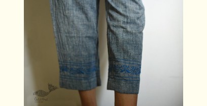 Tahzeeb . तहज़ीब | Handloom Cotton -  Embroidered Ankle length pant in Indigo Color