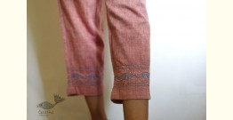 Tahzeeb . तहज़ीब | Handloom Cotton -  Embroidered Ankle length pant in Carrot Red Color