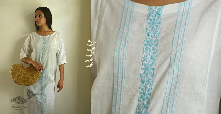 online handloom Cotton chikankari hand Embroidered Tunic