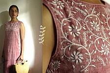 Tahzeeb . तहज़ीब | Handloom Cotton - Chikankari Embroidered Kurti in Hibiscus Red Color
