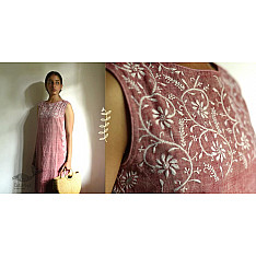 Tahzeeb . तहज़ीब | Handloom Cotton - Chikankari Embroidered Kurti in Hibiscus Red Color