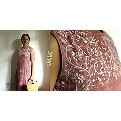 Tahzeeb . तहज़ीब | Handloom Cotton - Chikankari Embroidered Kurti in Hibiscus Red Color