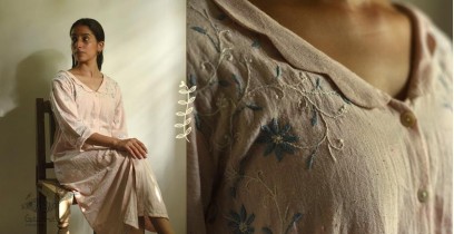 Tahzeeb . तहज़ीब | Handloom Cotton - Embroidered 3/4 Sleeve Tunic in Blush pink colour