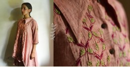 Tahzeeb . तहज़ीब | Handloom Cotton - Hand Embroidered 3/4 Sleeve Tunic in Carrot Red Color