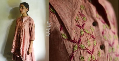 Tahzeeb . तहज़ीब | Handloom Cotton - Hand Embroidered 3/4 Sleeve Tunic in Carrot Red Color