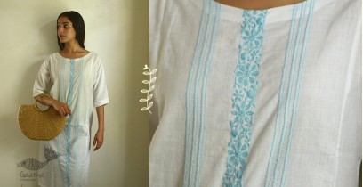Tahzeeb . तहज़ीब | Handloom Cotton - Hand Embroidered 3/4 Sleeve Tunic in Off White Color