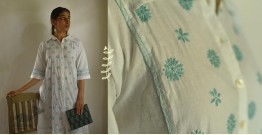 Tahzeeb . तहज़ीब | Handloom Cotton - Hand Embroidered 3/4 Sleeve Tunic in White Colour