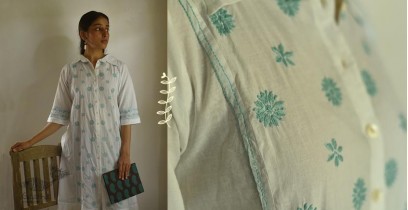 Tahzeeb . तहज़ीब | Handloom Cotton - Hand Embroidered 3/4 Sleeve Tunic in White Colour