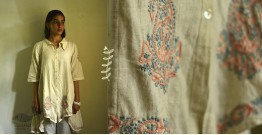 Tahzeeb . तहज़ीब | Handloom Cotton - Hand Embroidered Half-Sleeve Tunic in Off White Color